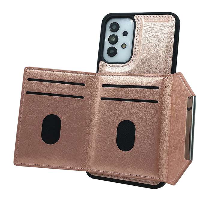 For Samsung Galaxy A14 4G / 5G Solid Color Metal Buckle Card Slots Bag Phone Case(Rose Gold)