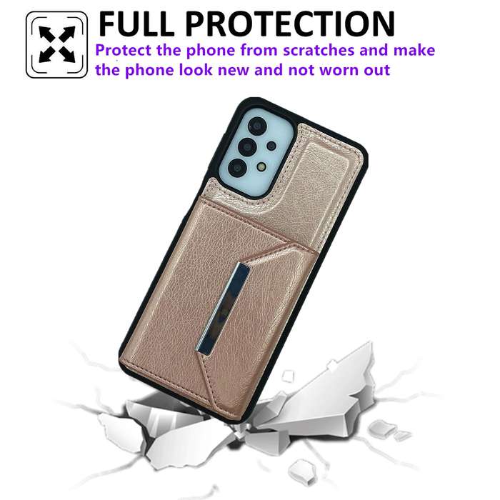 For Samsung Galaxy A14 4G / 5G Solid Color Metal Buckle Card Slots Bag Phone Case(Rose Gold)