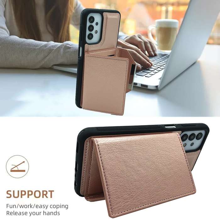 For Samsung Galaxy A14 4G / 5G Solid Color Metal Buckle Card Slots Bag Phone Case(Rose Gold)