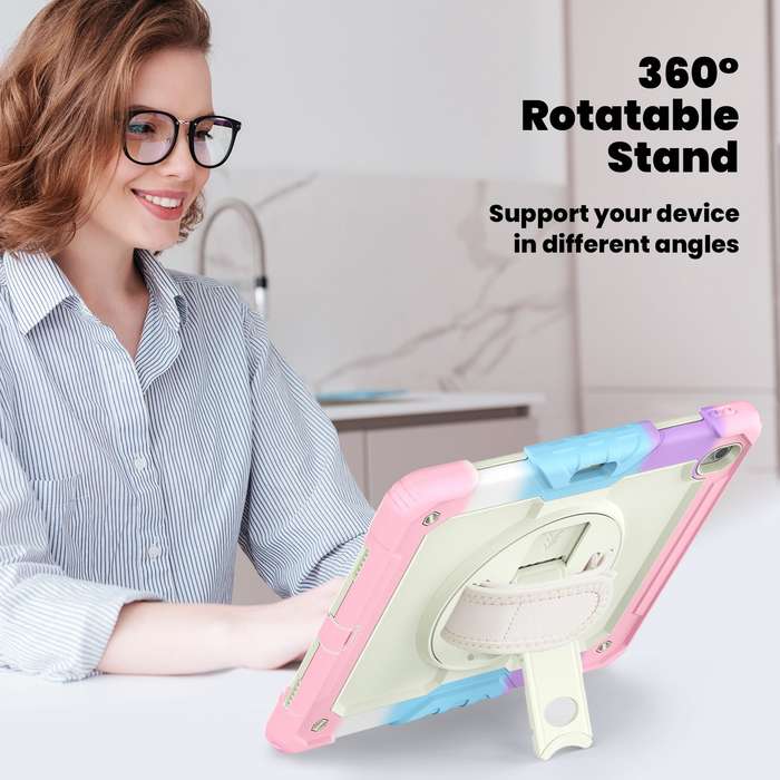 For iPad Air 13 2024 Silicone Hybrid PC Tablet Case with Shoulder Strap(Camouflage Pink)