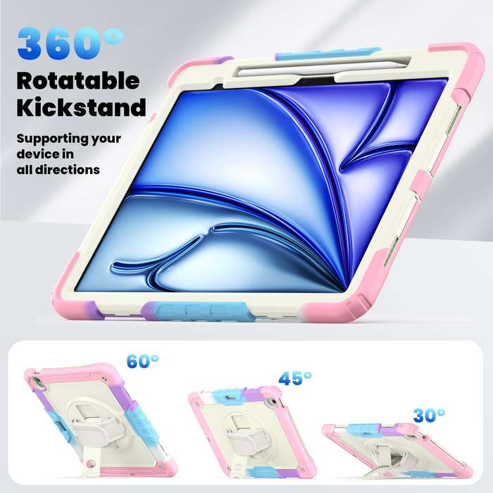 For iPad Air 13 2024 Silicone Hybrid PC Tablet Case with Shoulder Strap(Camouflage Pink)