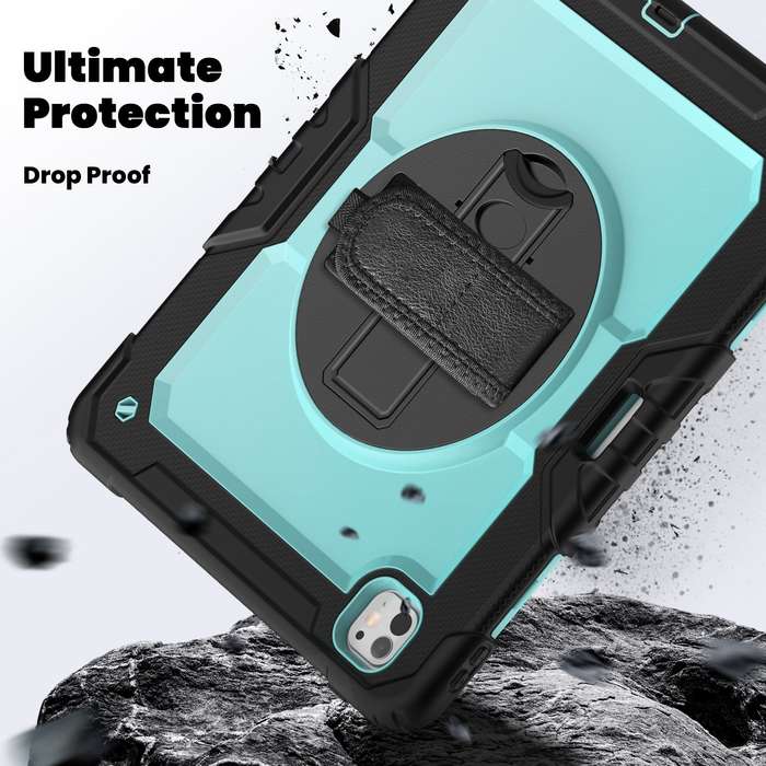For iPad Pro 13 2024 Silicone Hybrid PC Tablet Case with Shoulder Strap(Light Blue + Black)