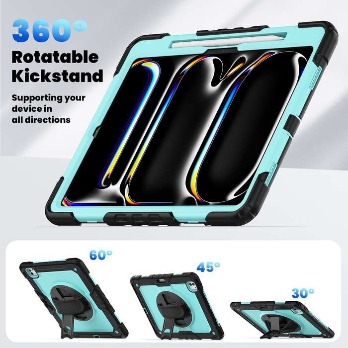For iPad Pro 13 2024 Silicone Hybrid PC Tablet Case with Shoulder Strap(Light Blue + Black)