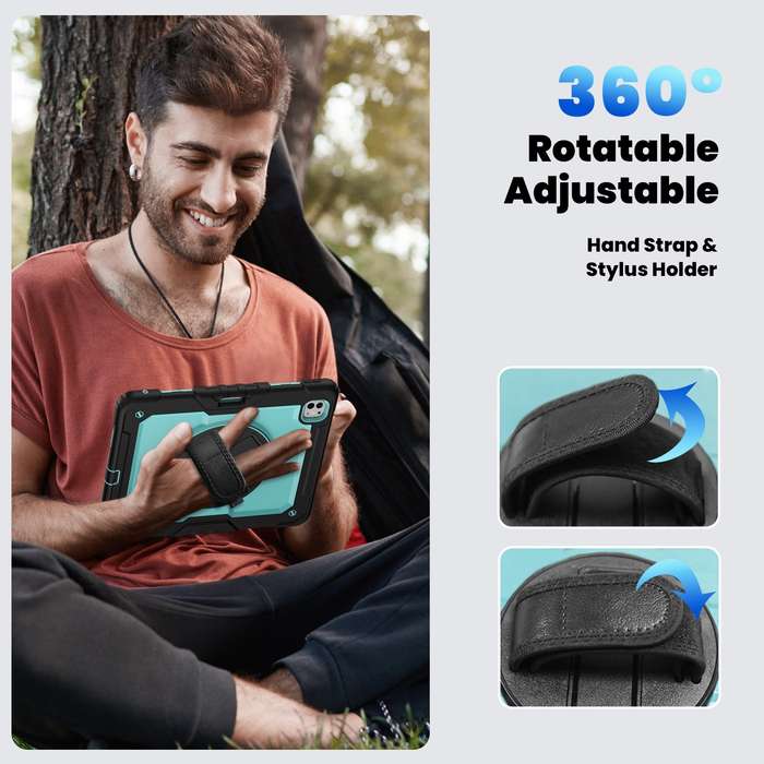 For iPad Pro 13 2024 Silicone Hybrid PC Tablet Case with Shoulder Strap(Light Blue + Black)