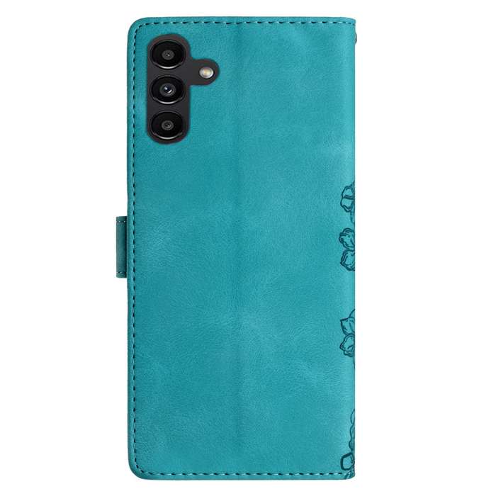 For Samsung Galaxy A25 5G Cherry Blossom Butterfly Skin Feel Embossed PU Phone Case(Green)