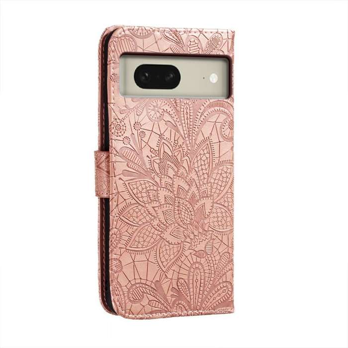 For Google Pixel 8 Lace Flower Embossing Flip Leather Phone Case(Rose Gold)