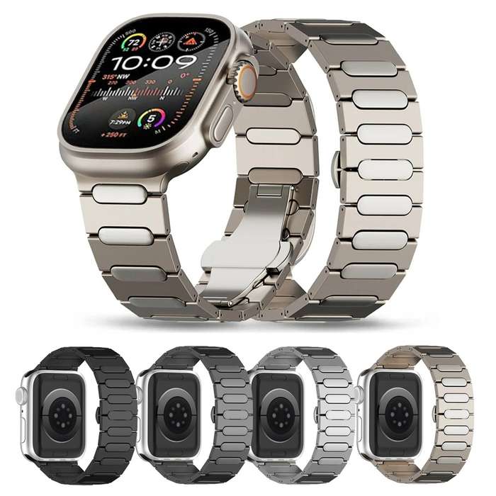 For Apple Watch Series 7 45mm Oval Butterfly Buckle Titanium Alloy Watch Band(Grey)