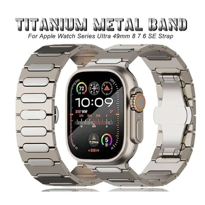 For Apple Watch Series 7 45mm Oval Butterfly Buckle Titanium Alloy Watch Band(Grey)