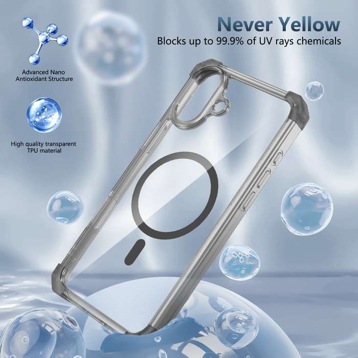 For iPhone 16 Transparent MagSafe Magnetic Phone Case(Black)