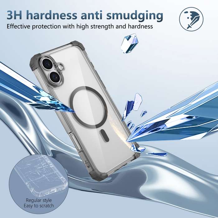 For iPhone 16 Transparent MagSafe Magnetic Phone Case(Black)
