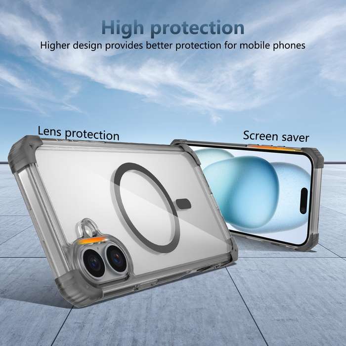For iPhone 16 Transparent MagSafe Magnetic Phone Case(Black)