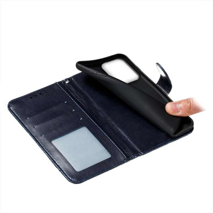 For Motorola Moto G Play 2024 Lace Flower Embossing Flip Leather Phone Case(Dark Blue)