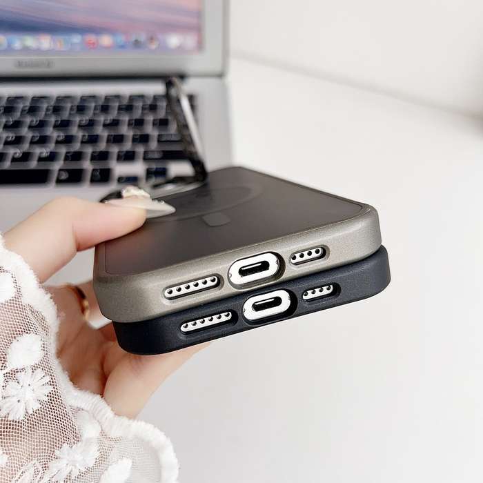 For iPhone 14 Plus J3 Magsafe Frame Bracket Shockproof Phone Case(Black)