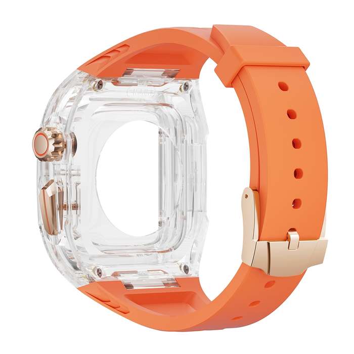 For Apple Watch Series 8 45mm Modified PC Hybrid TPU Watch Case Band(Orange Transparent)