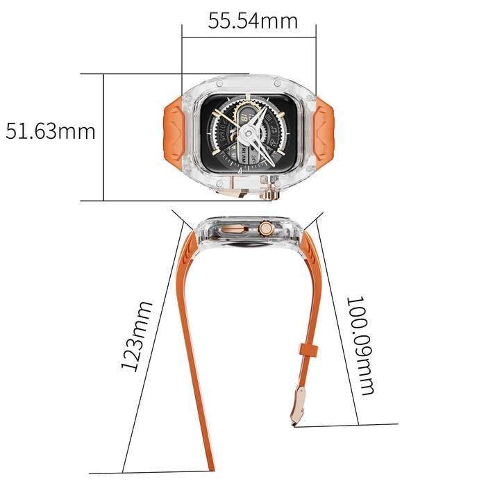 For Apple Watch Series 8 45mm Modified PC Hybrid TPU Watch Case Band(Orange Transparent)