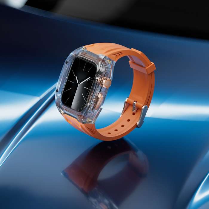 For Apple Watch Series 8 45mm Modified PC Hybrid TPU Watch Case Band(Orange Transparent)