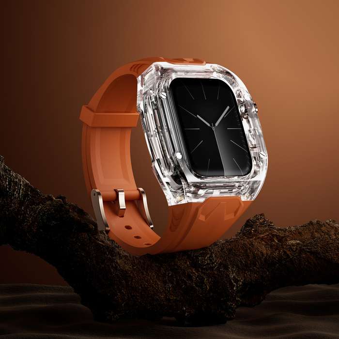 For Apple Watch Series 8 45mm Modified PC Hybrid TPU Watch Case Band(Orange Transparent)