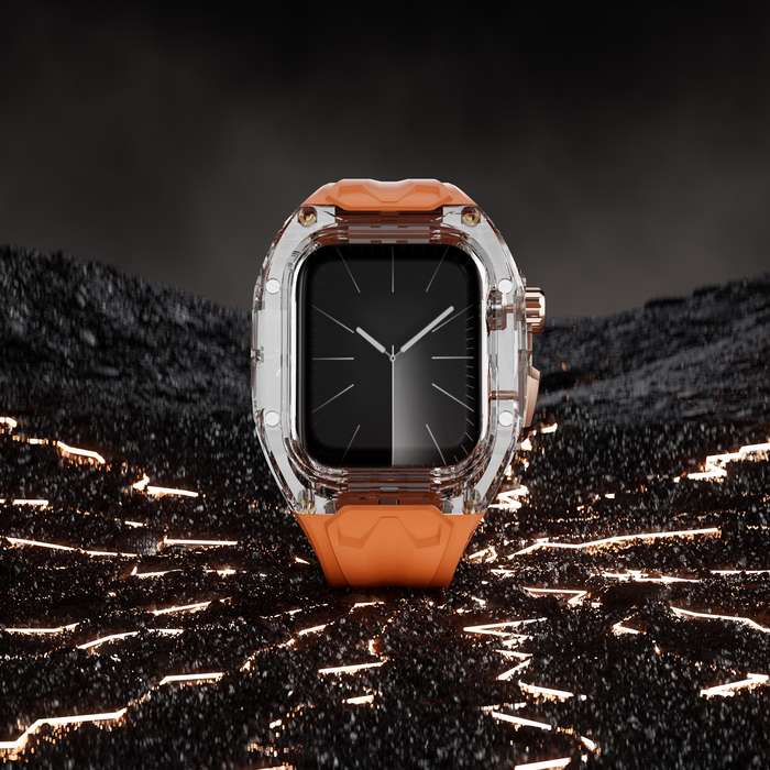 For Apple Watch Series 8 45mm Modified PC Hybrid TPU Watch Case Band(Orange Transparent)
