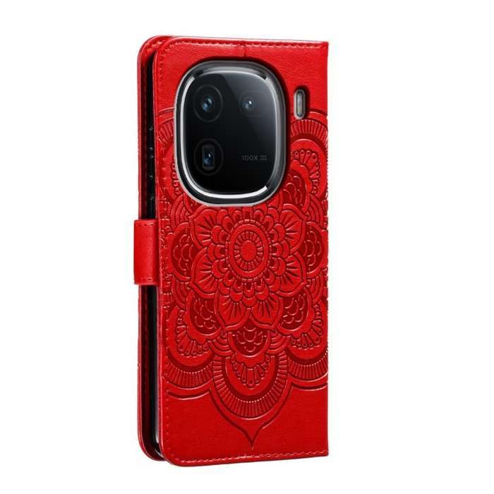 For vivo iQOO 12 Pro Sun Mandala Embossing Pattern Phone Leather Case(Red)