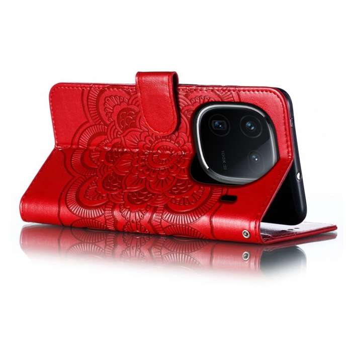 For vivo iQOO 12 Pro Sun Mandala Embossing Pattern Phone Leather Case(Red)