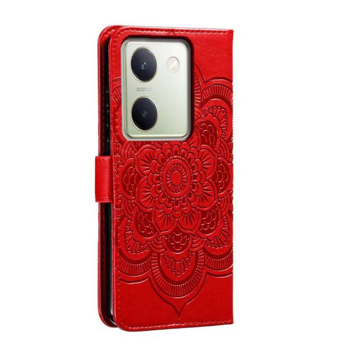 For vivo Y100 5G Sun Mandala Embossing Pattern Phone Leather Case(Red)