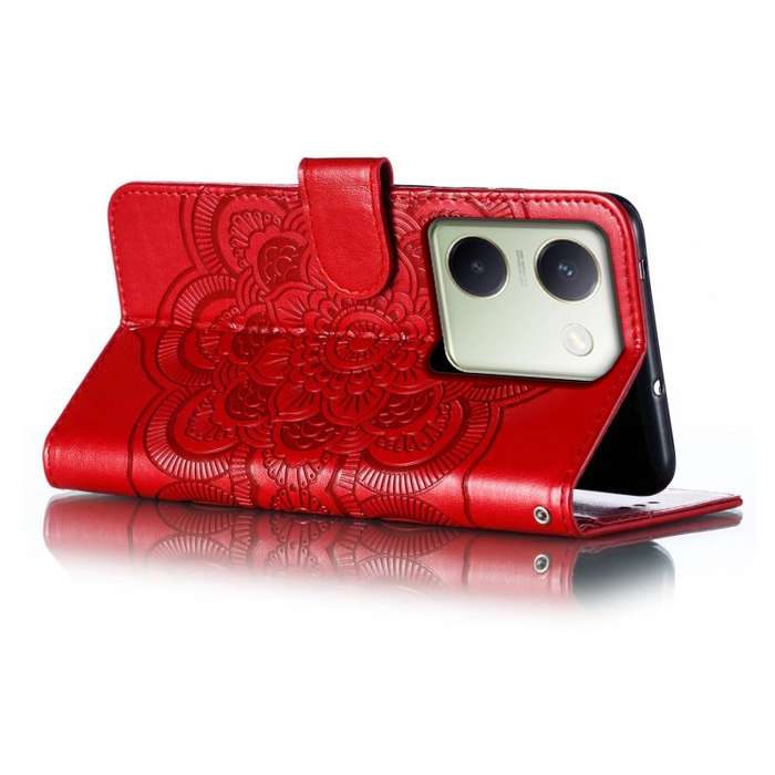 For vivo Y100 5G Sun Mandala Embossing Pattern Phone Leather Case(Red)