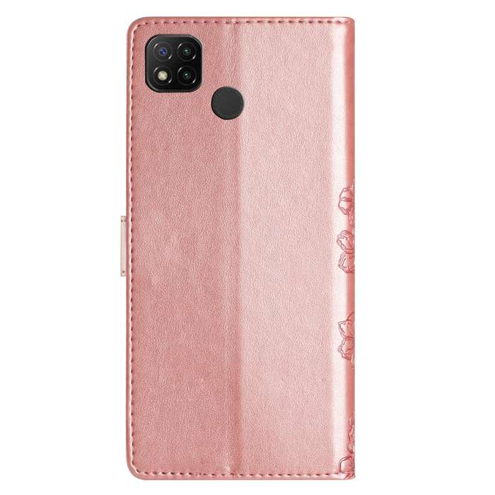 For Xiaomi Redmi 9C Cherry Blossom Butterfly Skin Feel Embossed PU Phone Case(Rose Gold)