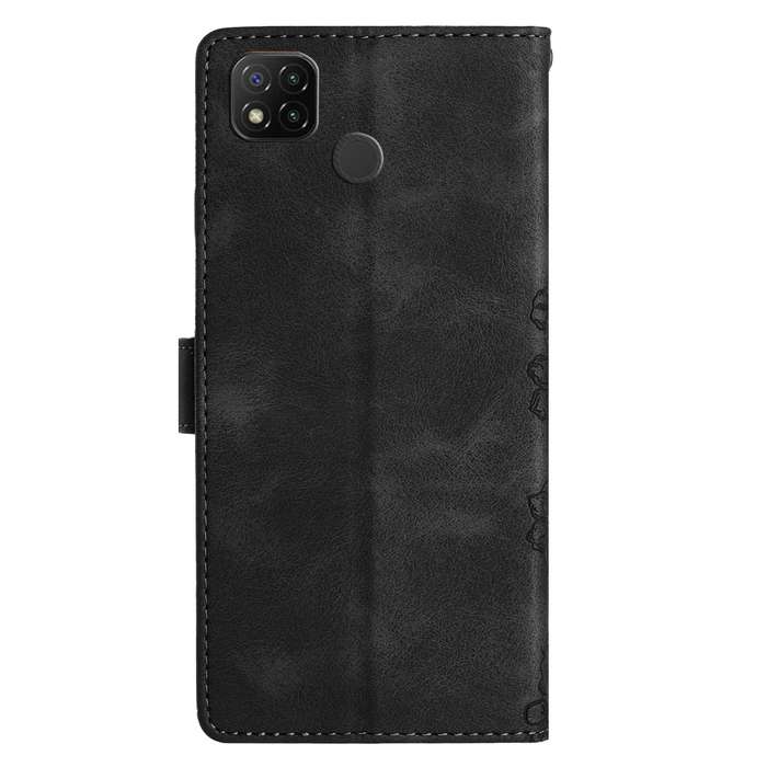 For Xiaomi Redmi 10A Cherry Blossom Butterfly Skin Feel Embossed PU Phone Case(Black)