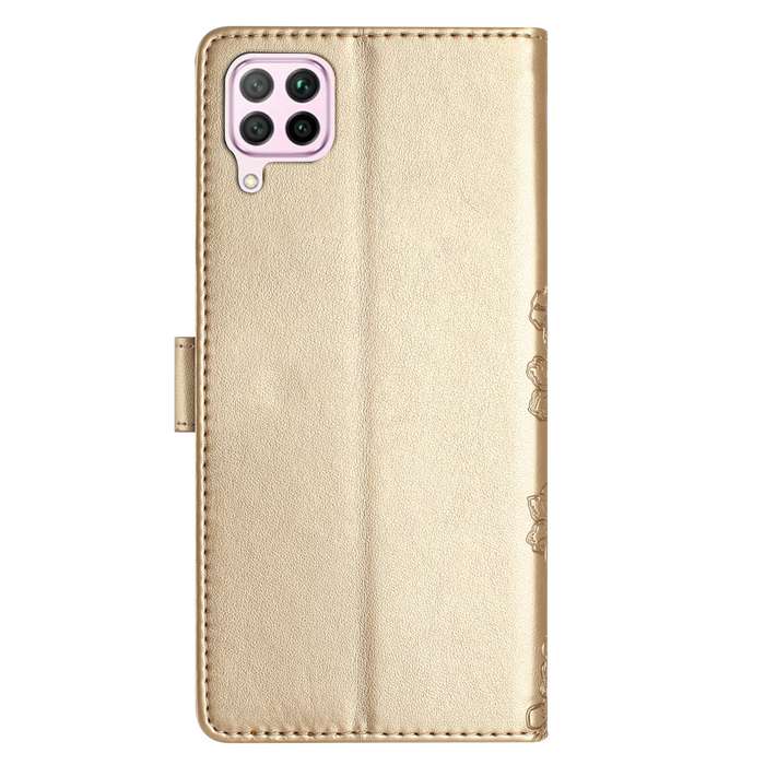 For Huawei P40 lite Cherry Blossom Butterfly Skin Feel Embossed PU Phone Case(Gold)
