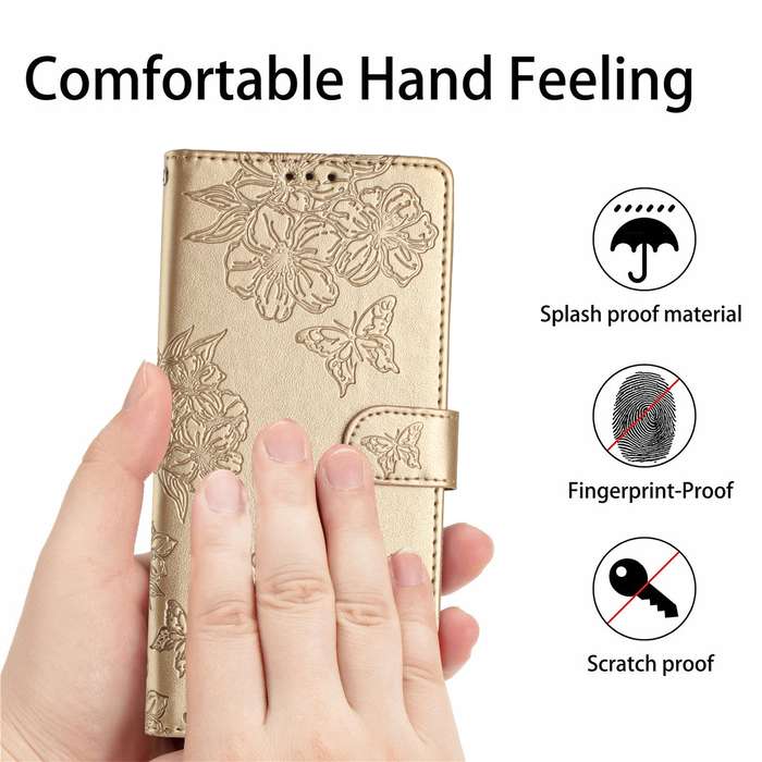 For Huawei P40 lite Cherry Blossom Butterfly Skin Feel Embossed PU Phone Case(Gold)