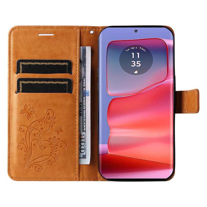 For Motorola Edge 50 Pro 3D Butterfly Embossed Pattern Flip Leather Phone Case(Yellow)