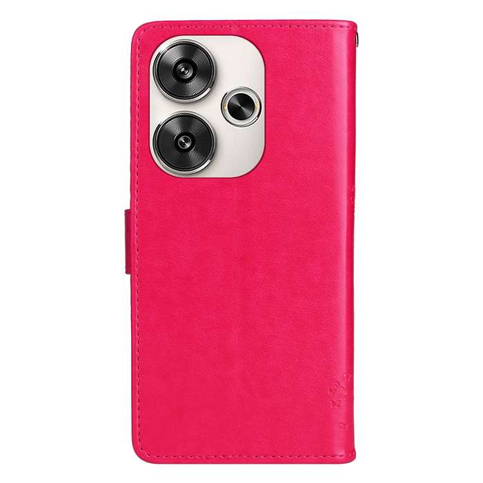 For Xiaomi Poco F6 Tree & Cat Embossed Pattern Flip Leather Phone Case(Rose Red)