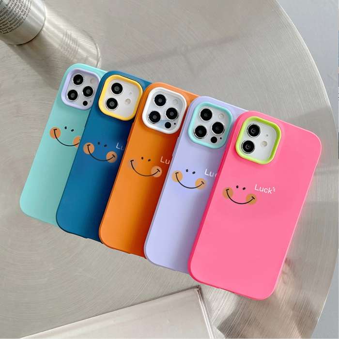 For iPhone 14 Plus Smile Face PC Hybrid TPU Phone Case(Purple)