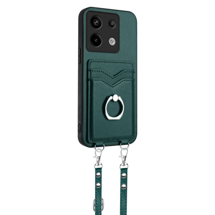 For Xiaomi Poco X6 R20 Crossbody Rope Ring Card Holder Phone Case(Green)