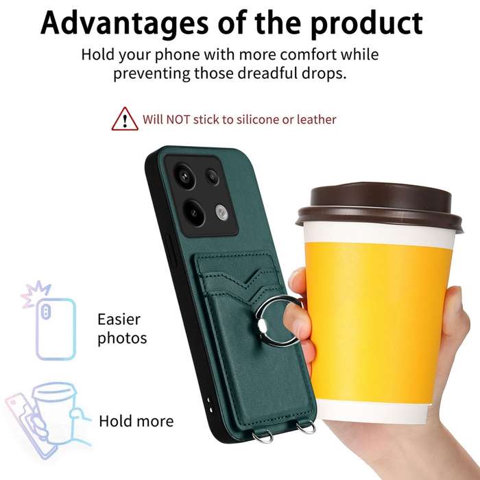 For Xiaomi Poco X6 R20 Crossbody Rope Ring Card Holder Phone Case(Green)