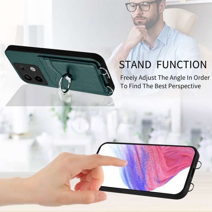 For Xiaomi Poco X6 R20 Crossbody Rope Ring Card Holder Phone Case(Green)