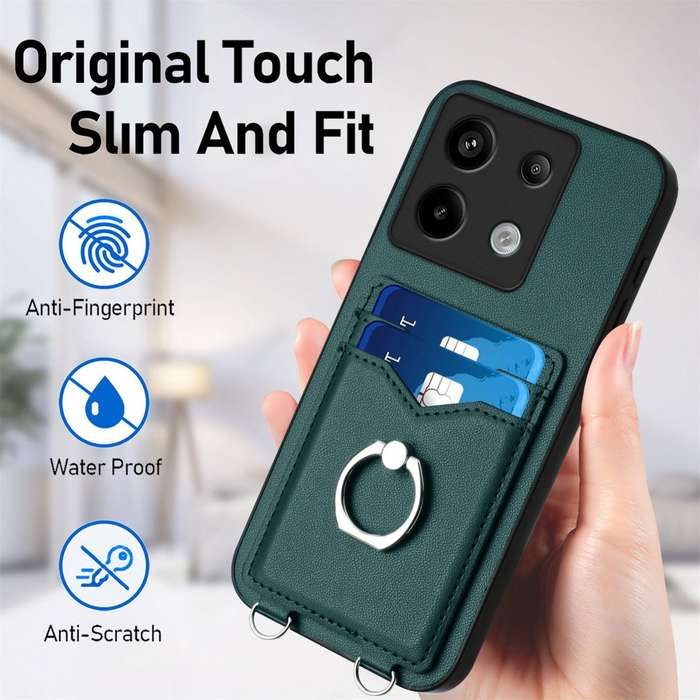 For Xiaomi Poco X6 R20 Crossbody Rope Ring Card Holder Phone Case(Green)