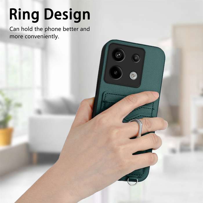 For Xiaomi Poco X6 R20 Crossbody Rope Ring Card Holder Phone Case(Green)