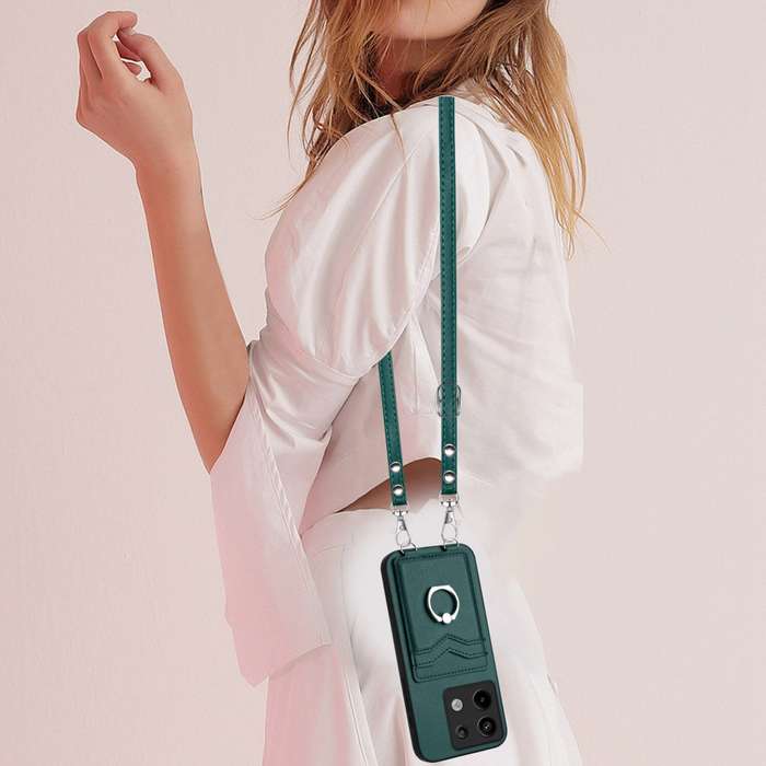 For Xiaomi Poco X6 R20 Crossbody Rope Ring Card Holder Phone Case(Green)