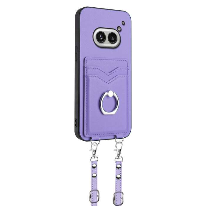 For Nothing Phone 2a R20 Crossbody Rope Ring Card Holder Phone Case(Purple)