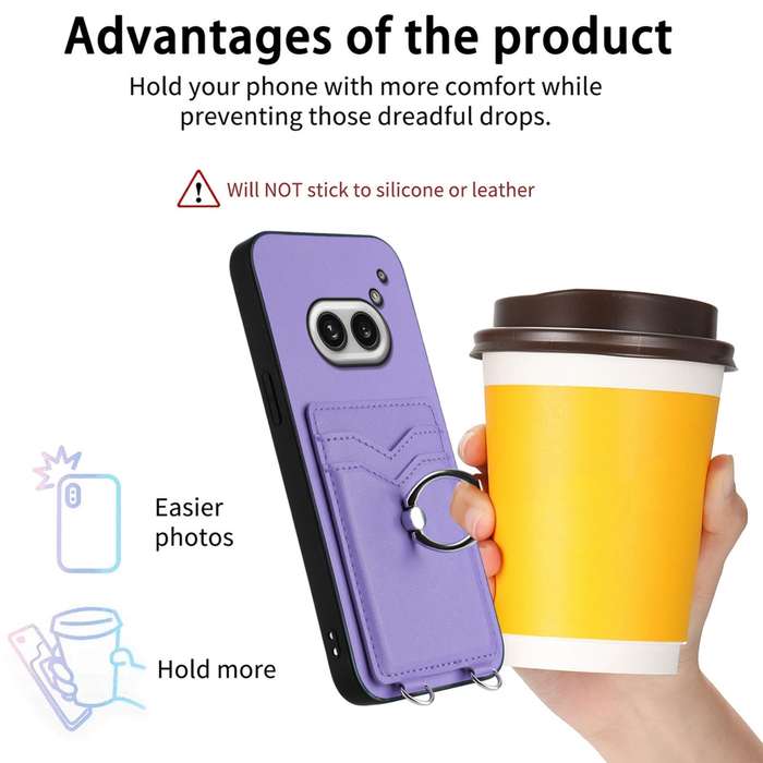 For Nothing Phone 2a R20 Crossbody Rope Ring Card Holder Phone Case(Purple)