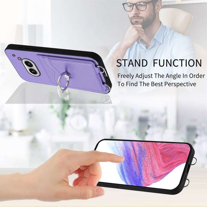 For Nothing Phone 2a R20 Crossbody Rope Ring Card Holder Phone Case(Purple)
