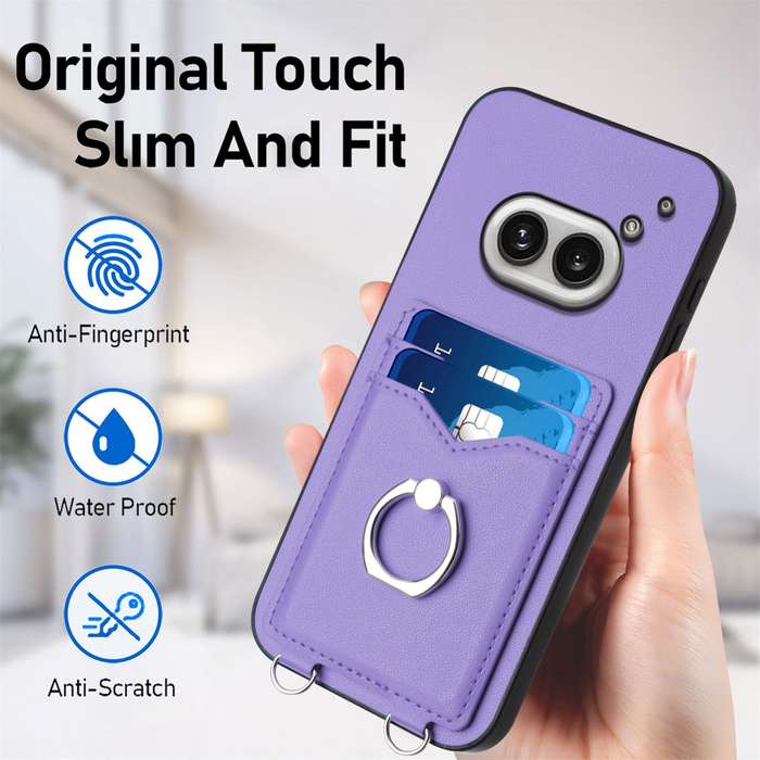 For Nothing Phone 2a R20 Crossbody Rope Ring Card Holder Phone Case(Purple)