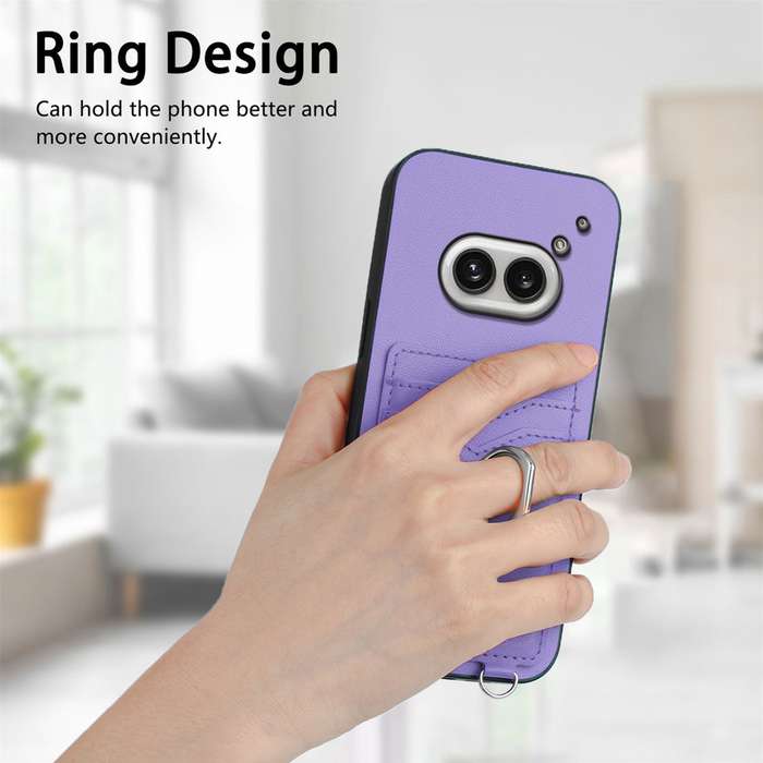 For Nothing Phone 2a R20 Crossbody Rope Ring Card Holder Phone Case(Purple)