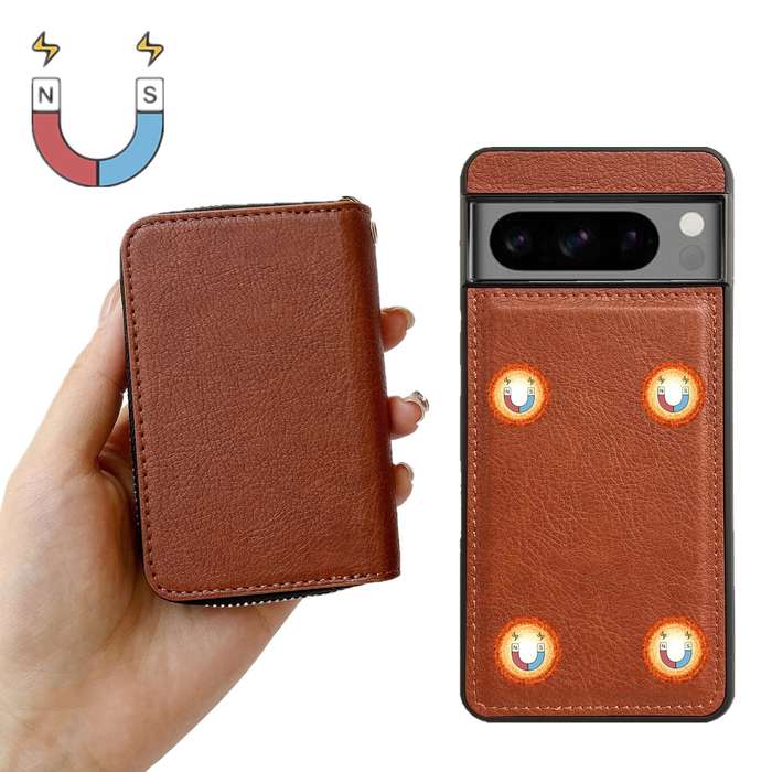 For Google Pixel 9 Pro XL Solid Color Zipper 11-Card Slots Bag Phone Case with Lanyard(Brown)