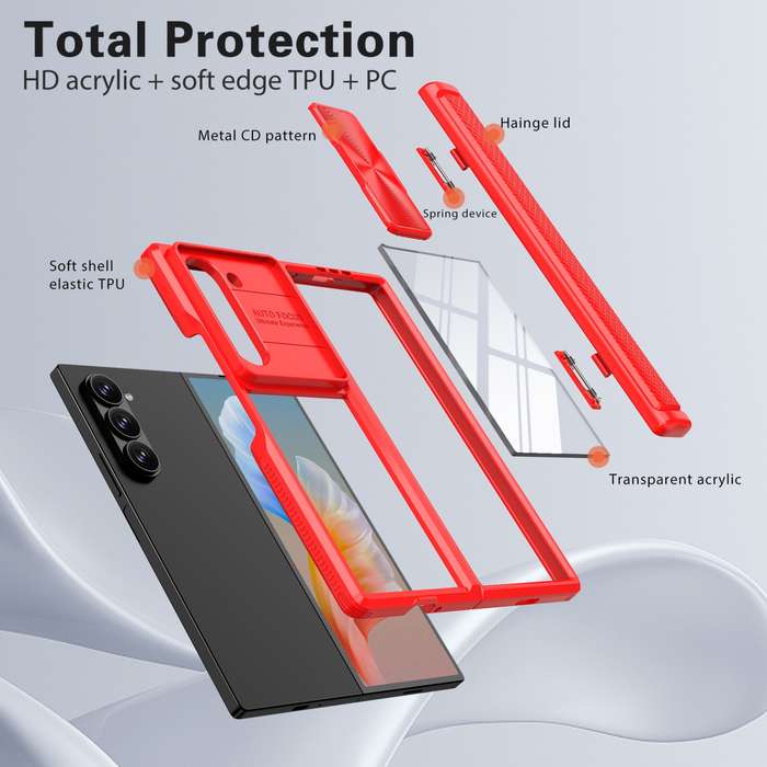 For Samsung Galaxy Z Fold6 5G Transparent Tempered Glass Shockproof Folding Phone Case with Hin