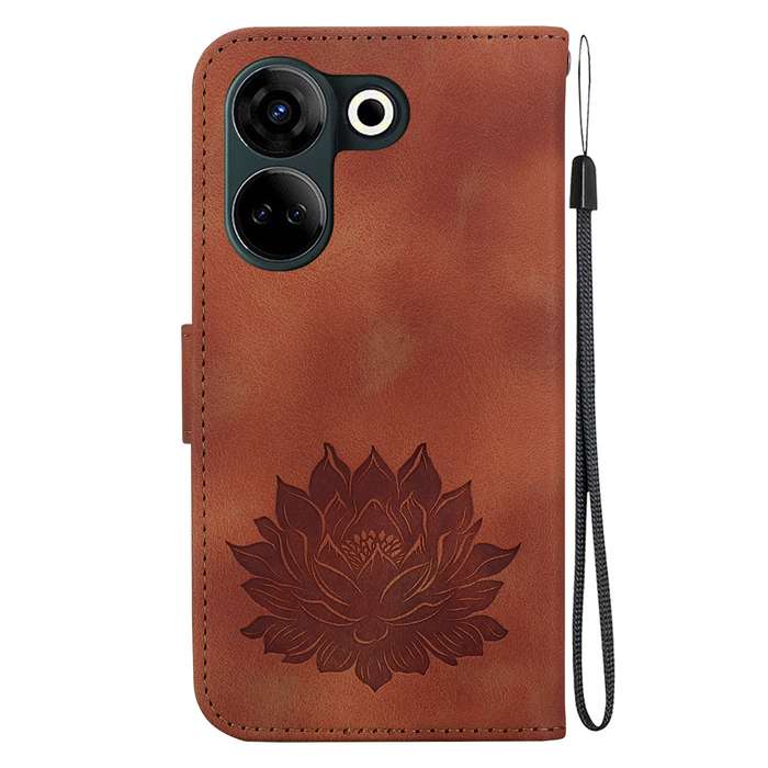 For Tecno Camon 20 / Camon 20 Pro 4G Lotus Embossed Leather Phone Case(Brown)