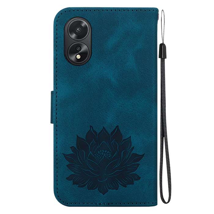 For OPPO A38 / A18 Lotus Embossed Leather Phone Case(Dark Blue)