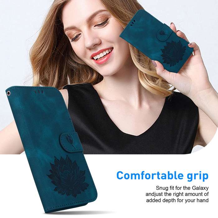 For OPPO A38 / A18 Lotus Embossed Leather Phone Case(Dark Blue)