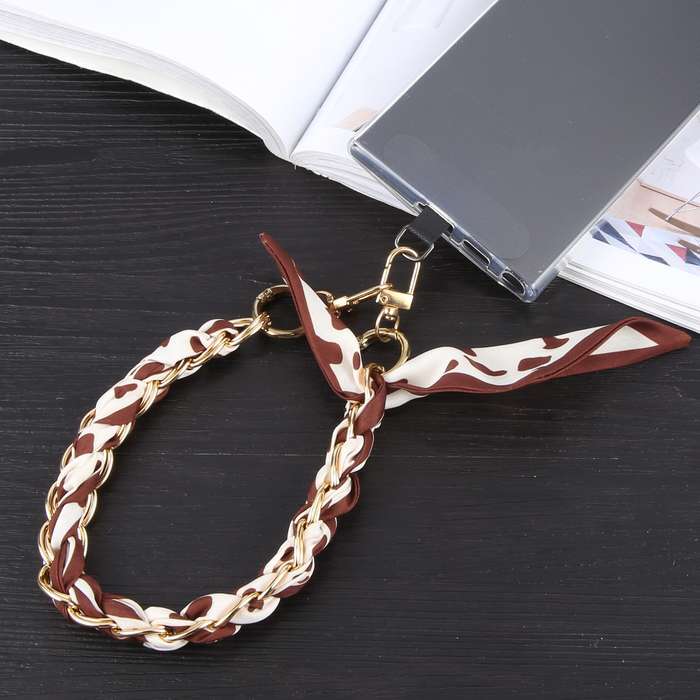 Mobile Phone Anti-lost Silk Scarf Short Lanyard(Brown)